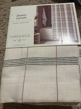 Threshold Cotton Shower Curtain in Cream with Gray and Brown Stripes